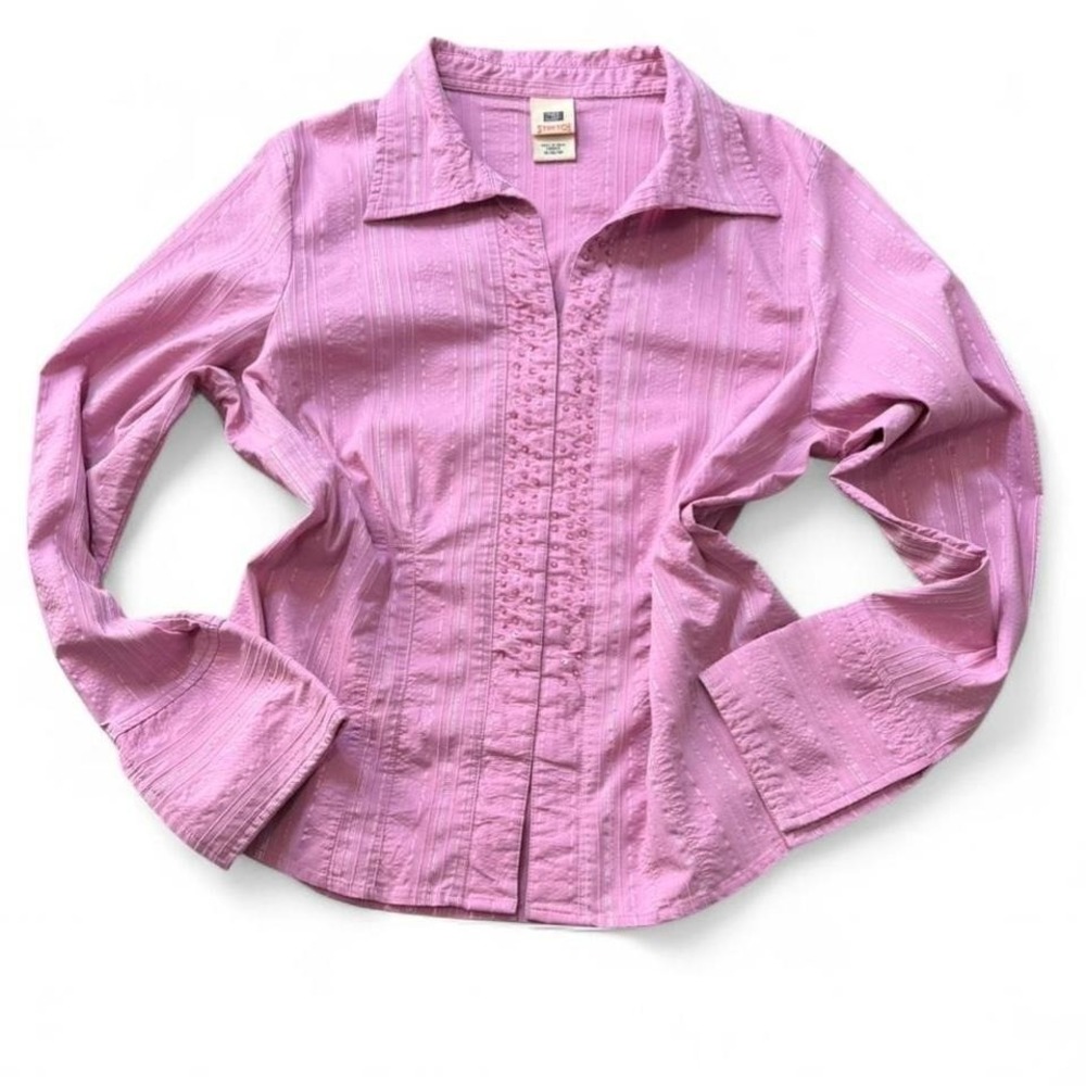 Vintage Faded‎ Glory Pink Sequined/Beaded Stretch Shirt, Women's Size XL (16/18)